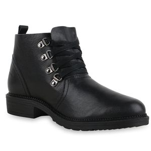Mytrendshoe Damen Schnürstiefeletten Stiefeletten Blockabsatz Schnürer 835513, Farbe: Schwarz, Größe: 40