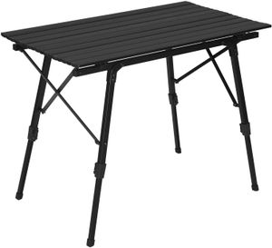 WOLTU Kempingový stôl Skladací stôl z hliníka s obalom, výškovo nastaviteľný, 90x52X(45-72) cm, farba: čierna