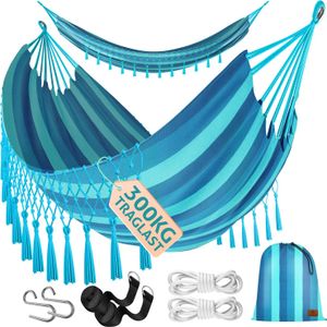 KESSER® Hängematte 320x150 cm belastbar bis 300 kg, wetterfeste & atmungsaktive Tuchhängematte mit Fransen für 1-2 Personen – Ideal für Camping, Garten & Outdoor, inkl. Beutel, Seile & Gurte