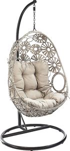 Kobolo Hängekorb FLOWER mit Gestell Relaxzone Polyrattan grau meliert - Hängeschaukel Sitzsack Hängeschaukel Hängesitz Hängematte Schaukel Hängesessel