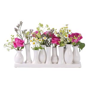 Jinfa Handgefertigte kleine Keramik Deko Blumenvasen Set aus 10 Vasen in weiß