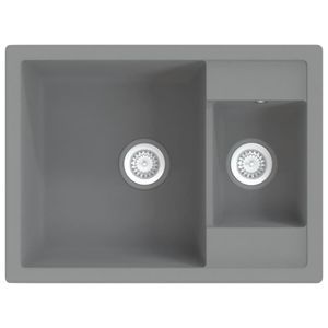 vidaXL Küchenspüle mit Überlauf Doppelbecken Grau Granit