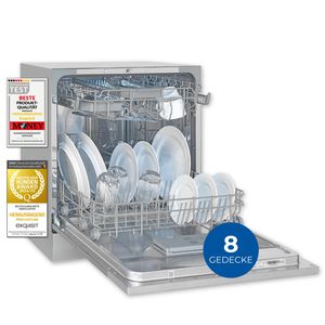 Exquisit Geschirrspüler GSP5508-030D silber | Spülmaschine 55 cm | ECO-Modus | Maßgedecke: 8 | Tischgerät