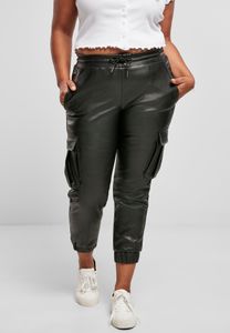 Urban Classics Damen Hose Ladies Faux Leather Cargo Pants Black-5XL