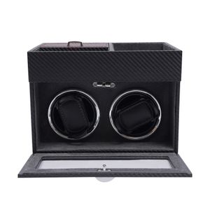 Uhrenbeweger  mit 2 Uhrenaufbewahrung Schwarz Uhrendreher Watchwinder  LED-Beleuchtung+Leiser Motor