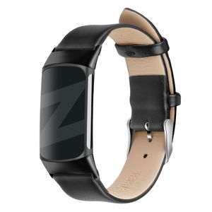 Bandz Echtlederarmband passend für Fitbit Charge 5 / 6 - Lederarmband mit Schnallenverschluss - Schwarzes Lederarmband