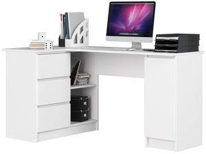 3xEliving DESK LYNNA B20 Links Weisw Großer Eckschreibtisch mit drei Schubladen und Schrank, linke Seite, Maße: Höhe: 77 cm, Breite: 155/89 cm, Tiefe: 45/48,5 cm