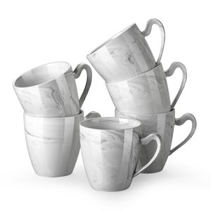 MALACASA  Kaffeebecher, Serie Elvira, 6 teilig Trinkbecher Set Kaffeeservice Marmor Porzellan Kaffeetassen 380ml Becher Set