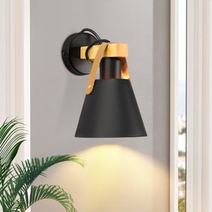 ZMH  Wandleuchte Schwarz Retro Wandlampe Holz Vintage E27 Industrie Wandbeleuchtung (ohne Birne)