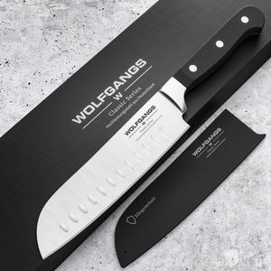 WOLFGANGS hochwertiges Santoku Messer - Sushi Messer extrascharfe rostfreie Premium-Klinge - Santokumesser aus deutschem Hochleistungsstahl (schwarz)