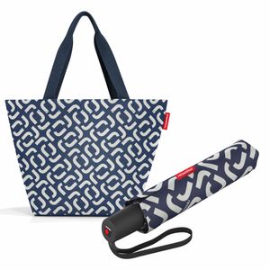 reisenthel shopper M mit umbrella pocket duomatic Set, Einkaufstasche, Regenschirm, Signature Navy, 15 L, 2-tlg.