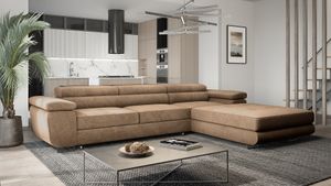 Ecksofa mit Schlaffunktion und Bettkasten VENUS TWIN - Ecksofa mit Federkern, Eckcouch Hellbraun