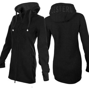 SEESTERN Damen Kapuzen Fleecejacke 2WegeZipper Fleecemantel Fleece Sweatj.XS-4XL /1726 Schwarz L