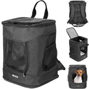 CADOCA® Haustierrucksack bis 12 kg verstellbare Gurte faltbar Kurzleine Haustier Tragetasche Katze Hund Rucksack Farbwahl, Farbe:schwarz