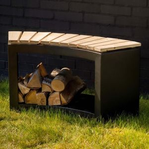 Esschert Design Bank mit Holzlager Gebogen