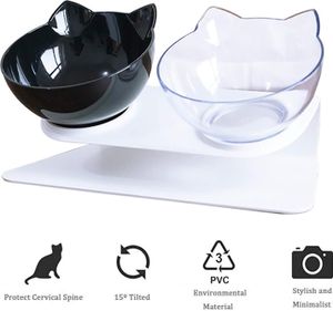 Katzennapf Futternäpfe Katzennäpfe 15°Neigung Katzenfutter Näpfe mit 2 Schalen für Katzen, kleine Hunde (Schwarz+Transparent)