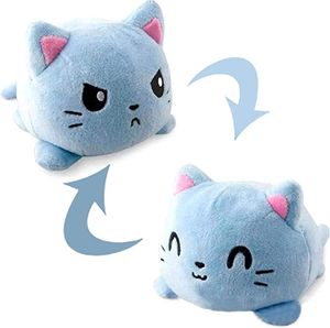 Reversible Cat PlüSchtier, Doppelseitige Reversible Katze, Doppelseitige Flip PlüSch Katzenpuppe,   blau