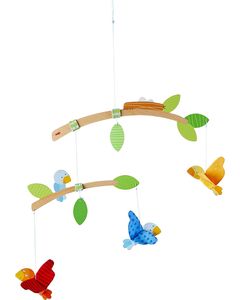 HABA Mobile Vögelchen, Babyspielzeug für den Wickeltisch, Polyester, Sperrholz, Buche, 50 x 60 cm, 304314