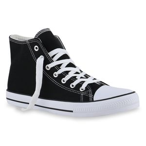 VAN HILL Herren Sneaker High Bequeme Schnürer Flache Stoff Schuhe 840411, Farbe: Schwarz, Größe: 42