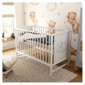 Baby-Delux Babybett Gitterbett Mia 120x60 Weiß mit Bärchen Motiv inkl. Matratze