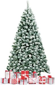 180cm schneebeflockter Weihnachts Baum mit 250 LEDs, künstlicher Tannenbaum mit warmweiße Beleuchtung, Schneebedeckter Christbaum mit Metallständer