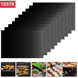 10Stk BBQ Grillmatte aus Teflon Antihaft Grillmatten zum Grillen Backen BBQ bis 500°F (Schwarz)