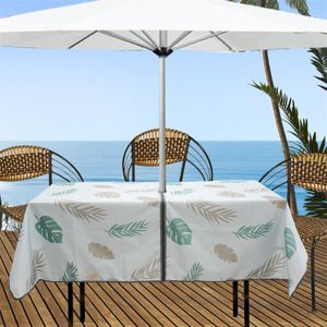 (1.5mx2.13m) Outdoor-Tischdecke mit Schirmloch und Reißverschluss, wasserdicht, für Picknick/Grill/Garten (Weiß Blume,150cmx213cm Rechteck)
