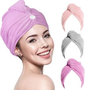 FNCF Haar-Turban-Handtuch, 3er-Pack, Turban-Handtuch mit Knopf, Kopftuch-Handtuch, schnell trocknendes Mikrofaser-Handtuch