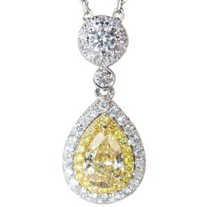 Moissanite Zirkon Anhänger Wassertropfen Birnenform Citrin Gelb Diamant Halskette
