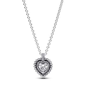 Pandora 393099C01 Halskette mit Anhänger Funkelnder Herz-Strahlenkranz Silber