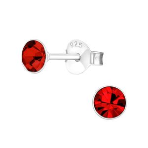 1 Paar Ohrringe 925 Sterling Silber Ohrstecker mit Kristall 4mm in rot