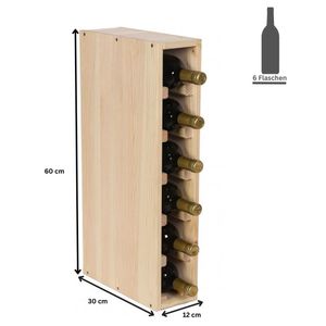 Modulares Weinregal VINCELLAR MOD | HxBxT 60x12x30cm | Schmal Modul für 6 Flaschen | Massives Kiefernholz | Natur