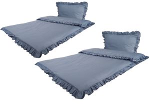 Bettwäsche Romantische RÜSCHEN hochwertige Vintage Retro Stil Baumwolle Renforcé mit Reißverschluss 2x 135x200 Bettbezug + 2x 80x80 Kissenbezug Farbe: Blau Größe: 4 teilig
