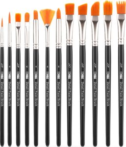 H&S Pinselset für Acrylfarben Aquarell und Ölfarben - 12er Set - Professionelle Flache und runde Pinsel zum Malen - Künstler Zubehör aus Synthetischem