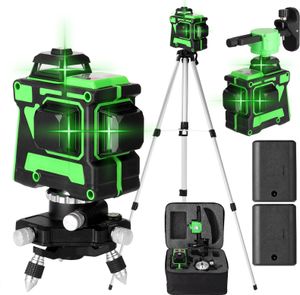 3D Laser Level 12 Lines Grünes 360º Rotary Automatische Kreuzlinienlaser mit 1,2 m 3 Höhen verstellbarem stativ, 2 Batterien