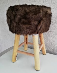 Braun Fellhocker aus Holz  Ø 30 x 42 cm Sitzhocker