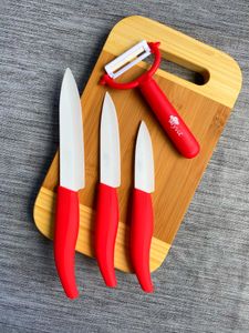 Professionelles Keramikmesser Set 4-teilig in rot mit weißen Hochleistungsklingen Küchenmesser Allzweckmesser