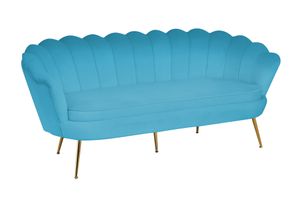 SalesFever Muschel-Sofa | 3-Sitzer | Bezug Samt-Stoff | Gestell Metall goldfarben | B 180 x T 76 x H 78 cm | blau