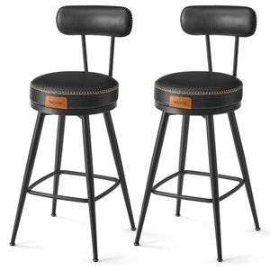 VASAGLE EKHO Kollektion - 360° drehbarer Barhocker, 2er Set, Hocker mit Rückenlehne für Kücheninsel
