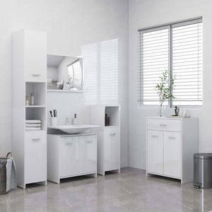 Hochwertigen 4-tlg. Badezimmermöbel-Sets Hochglanz-Weiß - Badezimmer Spiegel Waschtisch Kommode Unterschrank Badschrank Badspiegel