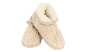 Primo Line Wolle Hüttenschuhe - warme Damen Wollhausschuhe - gefütterte Hausschuhe - Winter Pantoffeln - beige, 40-41