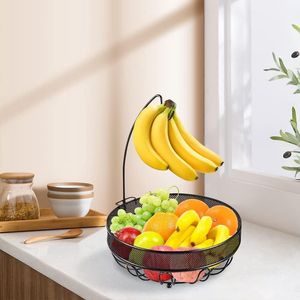 Obstschale Obstkorb Obstschale mit Bananenhalter, Gemüsekorb aus Metall, Schwarz, Metall