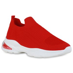 VAN HILL Damen Sportschuhe Slip Ons Sportliche Strick Profil-Sohle Schuhe 838323, Farbe: Rot, Größe: 38