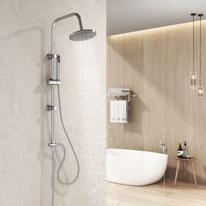 Heilmetz Duschsystem Rund Duschköpfe mit Handbrause Duschsäule Set Duscharmatur Regendusche mit Duschschlauch Silber