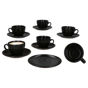 6er Set Panther Kaffeetassen mit Untertassen für 6 Personen schwarz