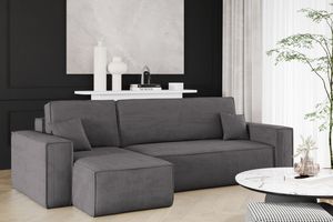 Ecksofa mit schlaffunktion und bettkasten, Sofa L-form, Couch L-form BEST Dicker Cord Dunkelgrau Links
