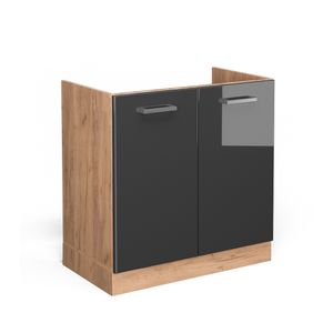 Vicco Spülenunterschrank R-Line, 80 cm ohne Arbeitsplatte, Anthrazit Hochglanz/Goldkraft Eiche