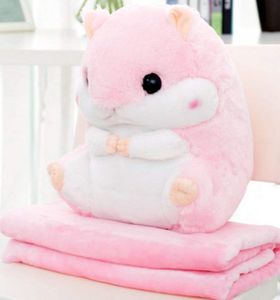 2 in 1 Schöner und Niedlich Plüschtier Hamster kissen mit Fleece Blanket Super Witziges und Süßes Geschenk für Kinder und Freundin 50cmX30cm (Pink)
