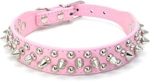 Weiche Kunstlederhalsbänder mit Nieten für Hunde Halsband verstellbar 1 Stück (Rosa XS)