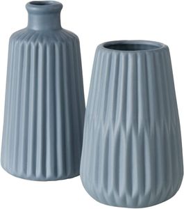 Boltze Vasen Set Esko 2-teilig blau matt, Blumenvasen aus Keramik, ø ca. 8,5 cm